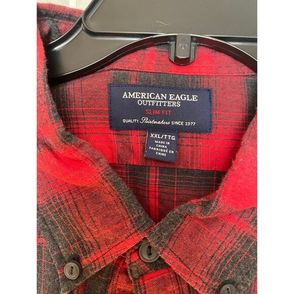 American Eagle Slim Fit Flannel Red Black Plaid Men's Size XXL EUC - Picture 2 of 4